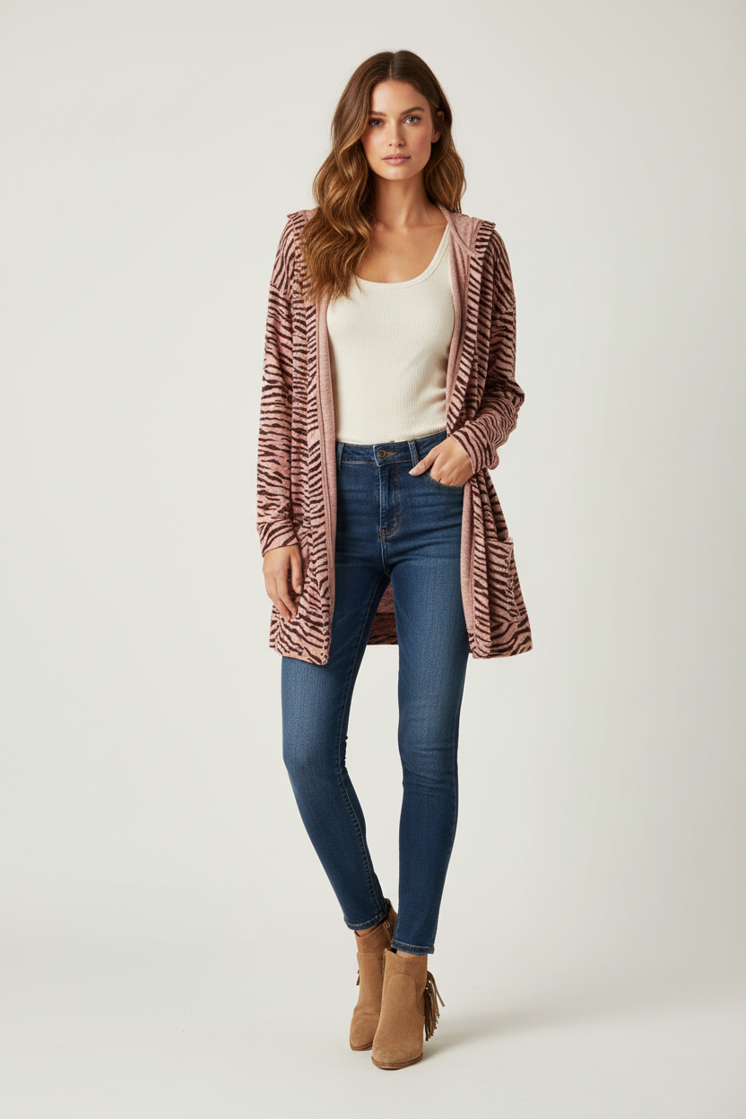 Cozy Mackenzie - Cream Mauve Zebra Print