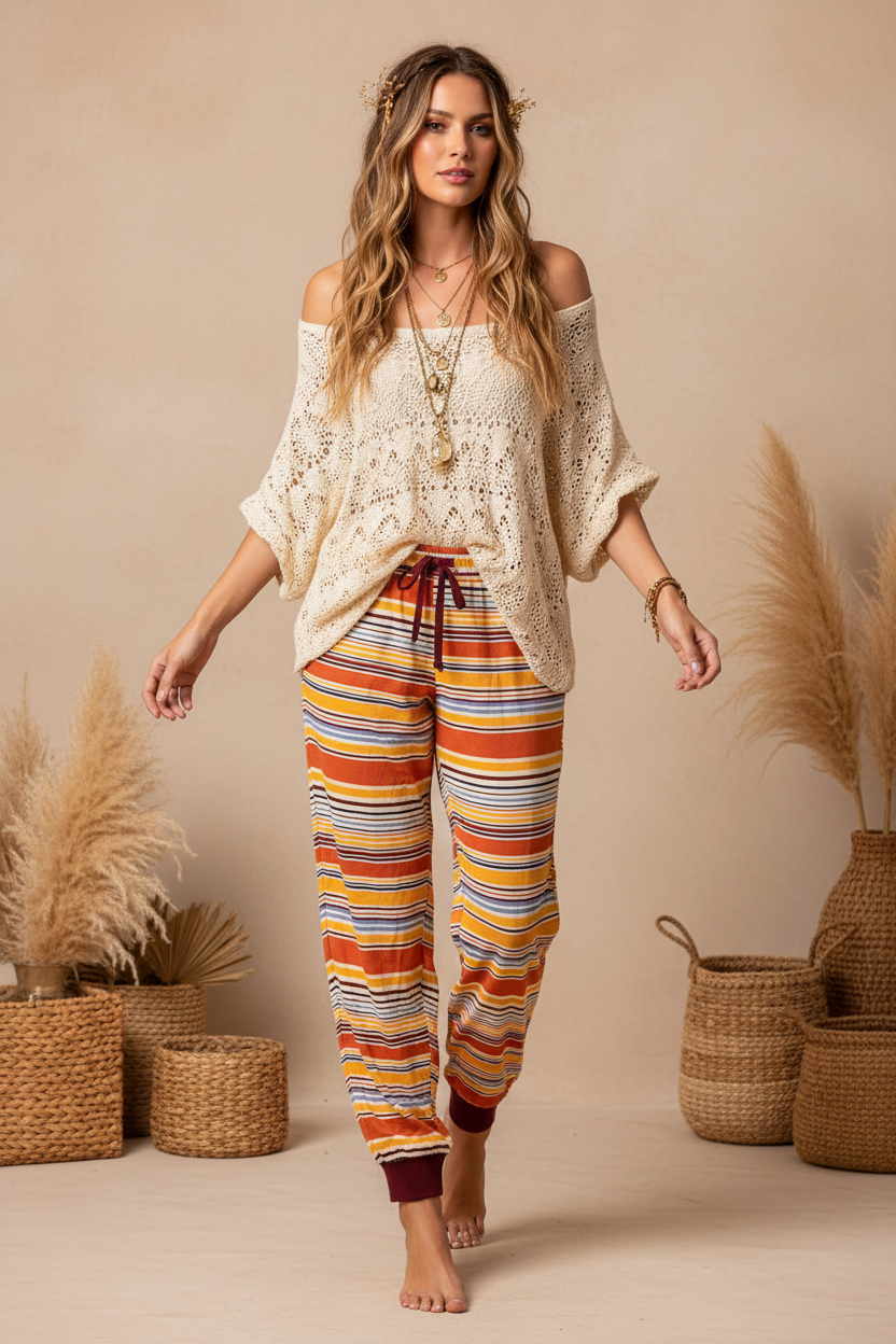 Jax Joggers - Orange Burgundy Variegated Stripe