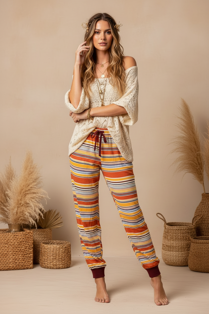 Jax Joggers - Orange Burgundy Variegated Stripe