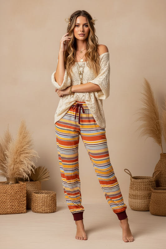 Jax Joggers - Orange Burgundy Variegated Stripe