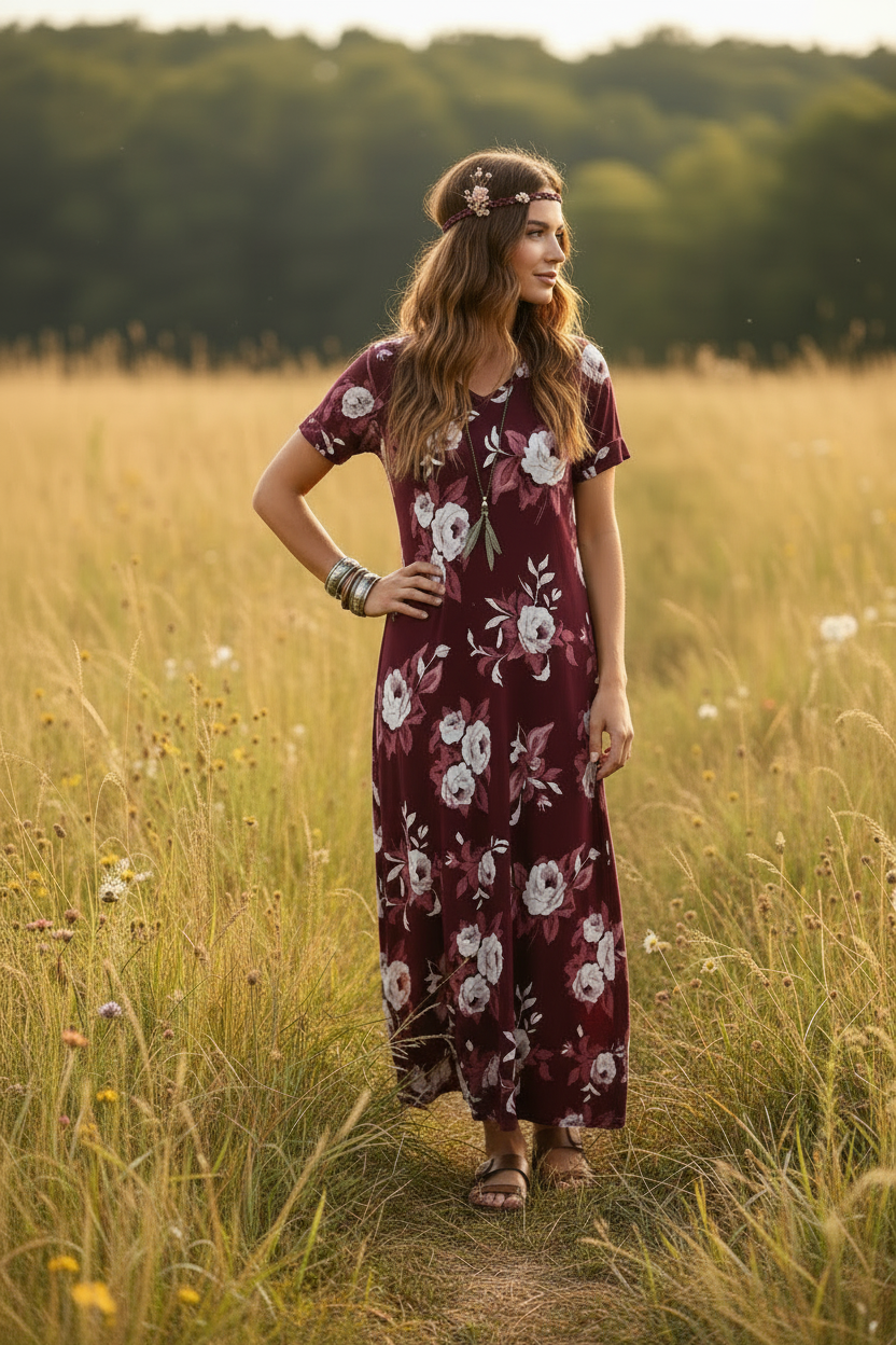 Macy - Maroon White Floral