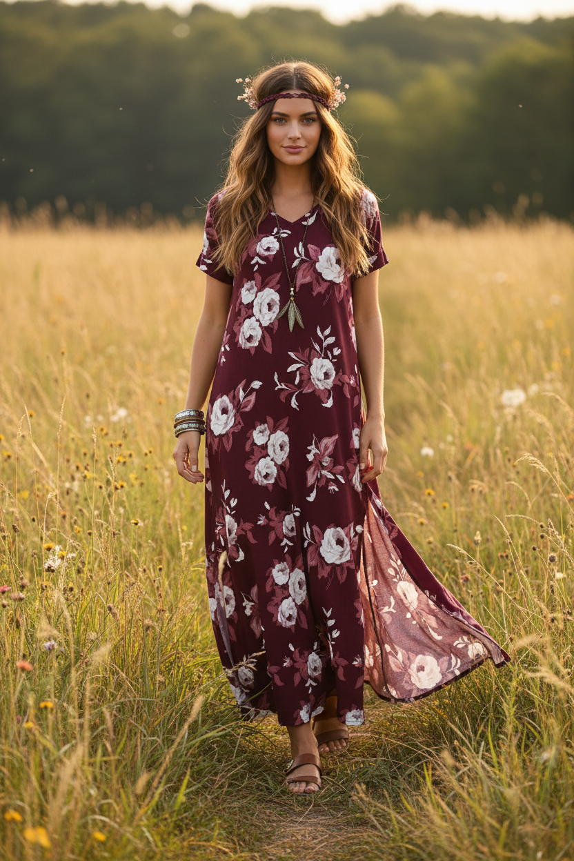 Macy - Maroon White Floral