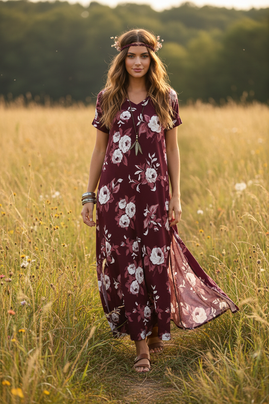 Macy - Maroon White Floral
