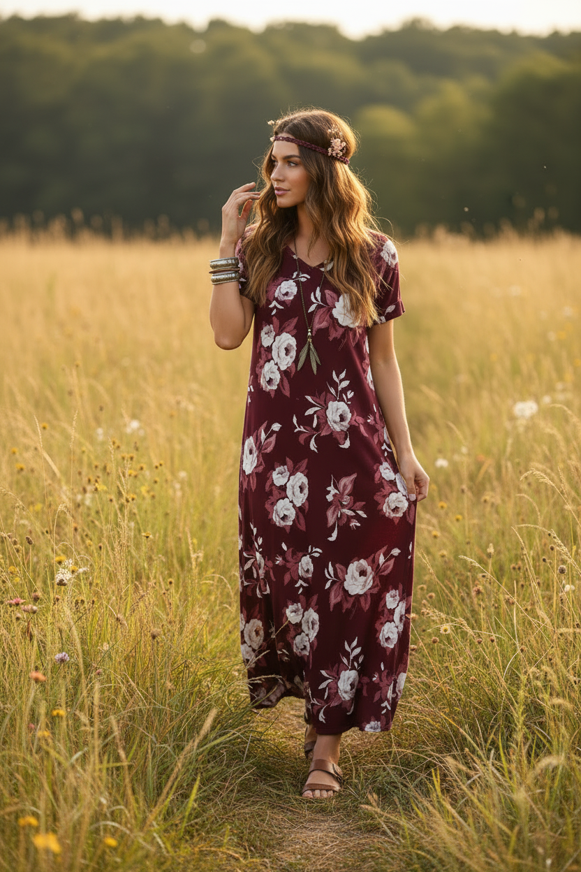 Macy - Maroon White Floral