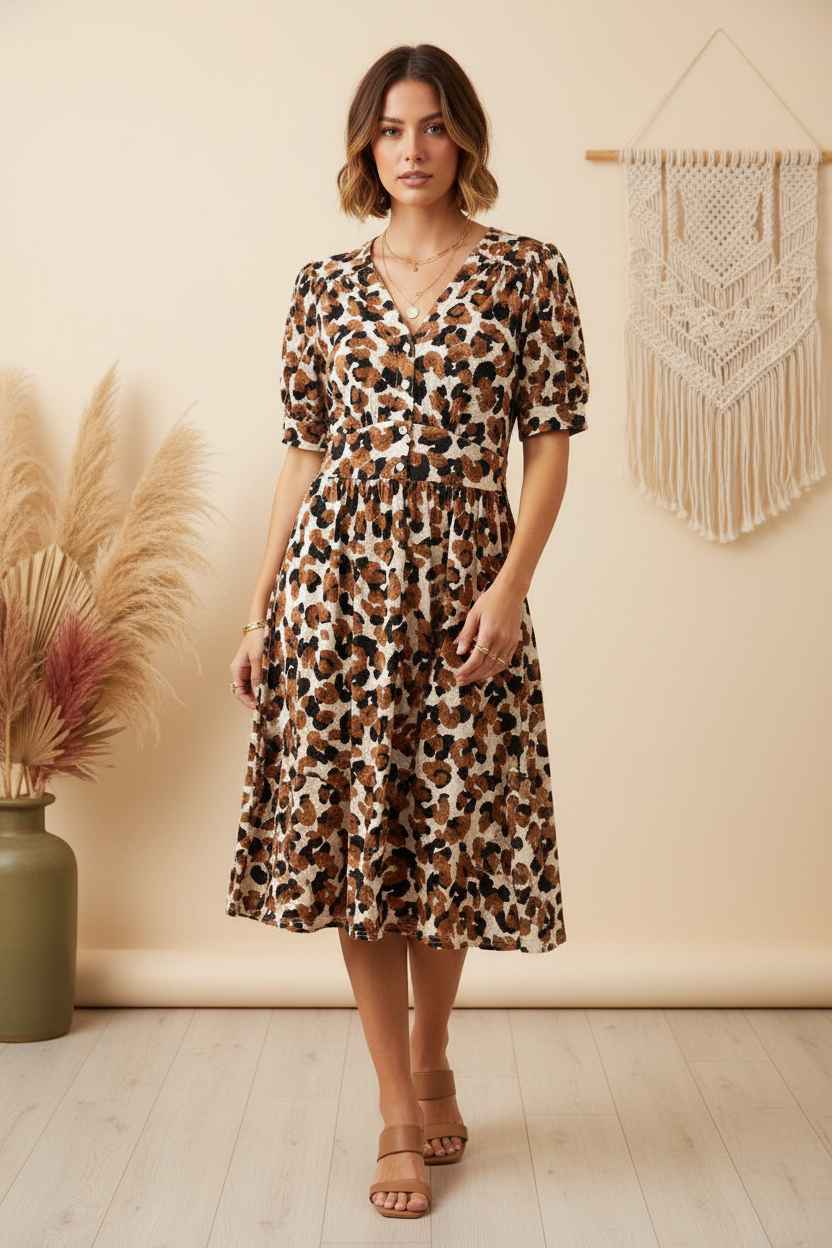 Skyler - Cream Black Brown Cheetah Print