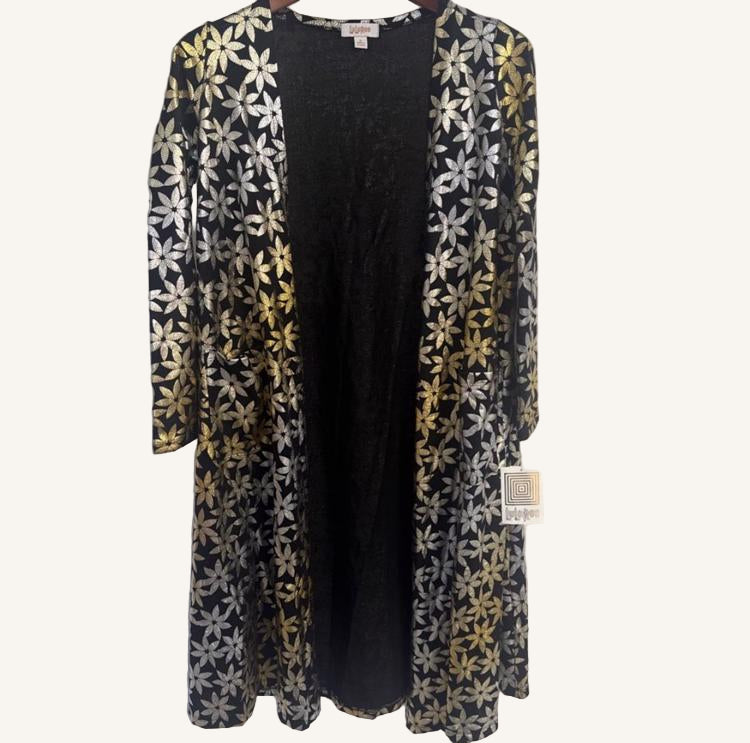 black silver and gold flower LuLaRoe Sarah cardigan