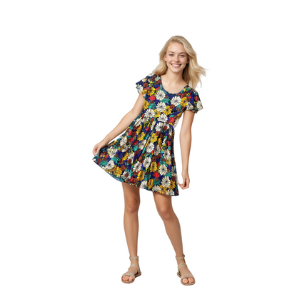 Amelia Fitted Dress - Blue Multi Flower