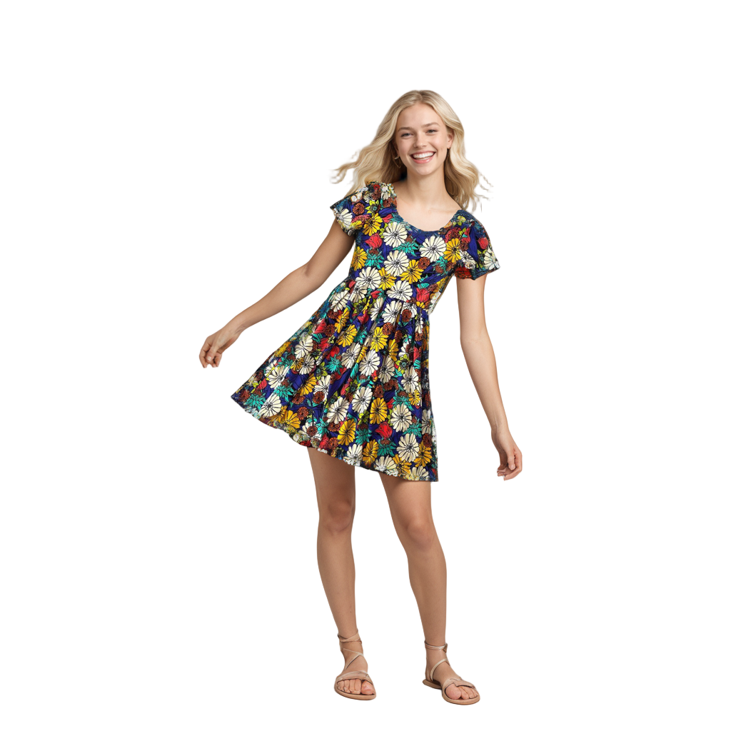 Amelia Fitted Dress - Blue Multi Flower