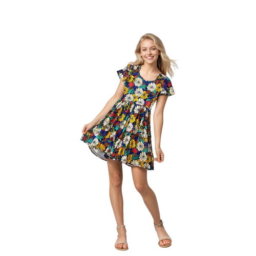 Amelia Fitted Dress - Blue Multi Flower