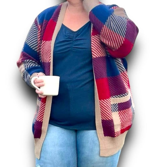 Peyton - Red Blue Tan Plaid
