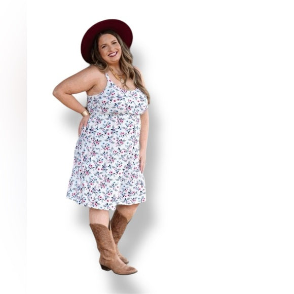 Amanda - White Red Blue Ditsy Floral