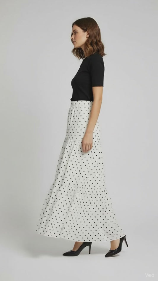 Poppy Maxi Skirt - White Polka Dot